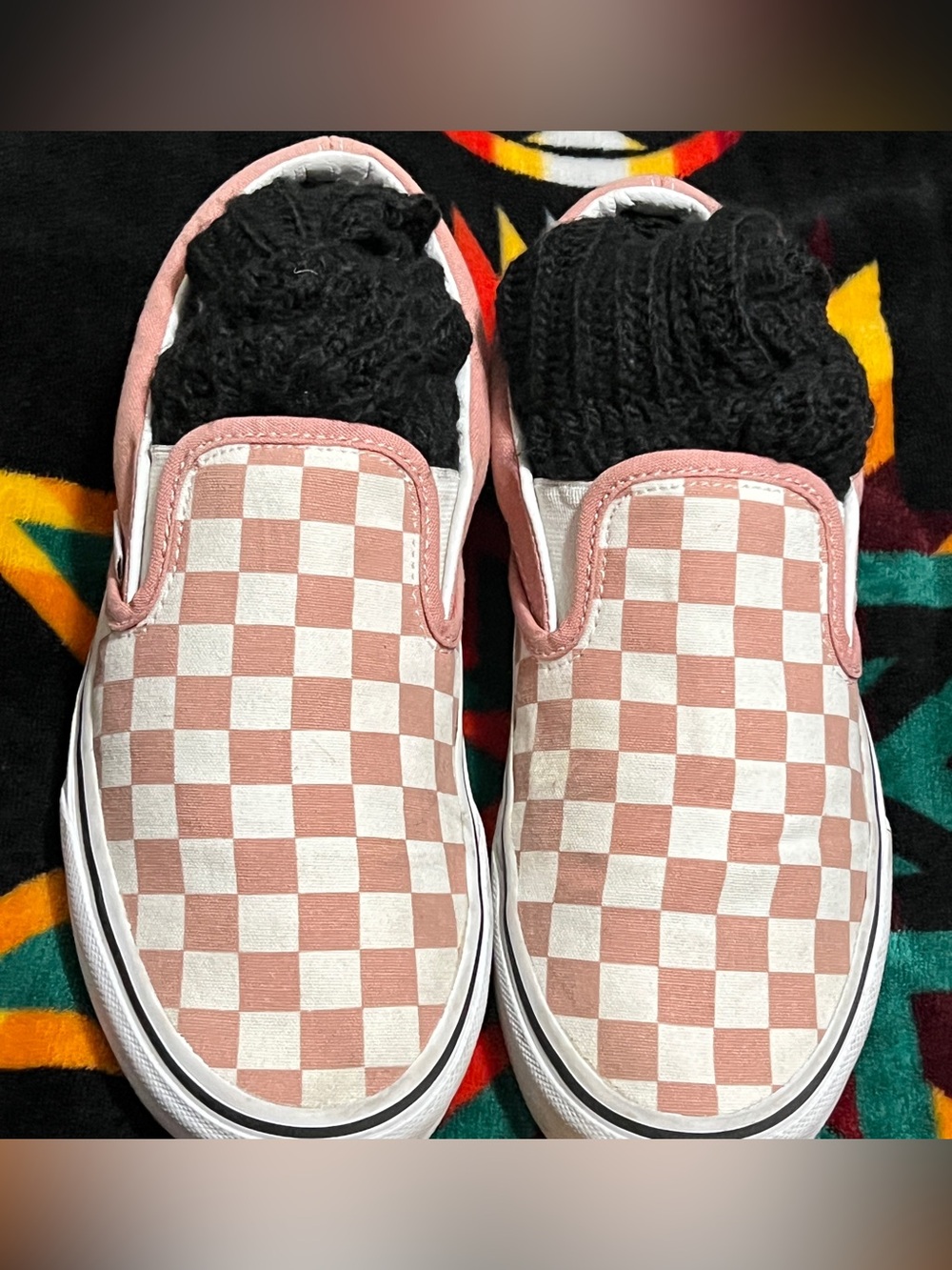 Vans Slip-On Checkerboard Sneakers in Pink and White